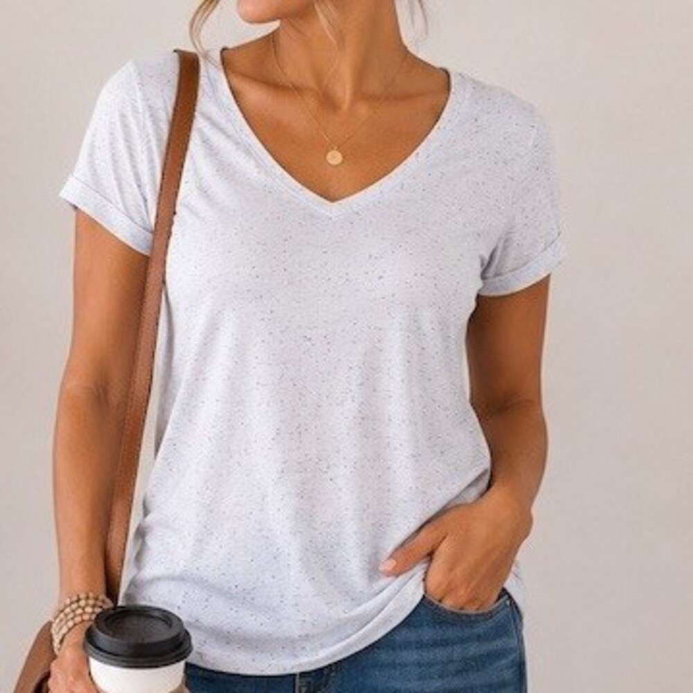 Sonoma Goods for Life Everyday Tee Womens Size S White Speckled V-Neck Tee